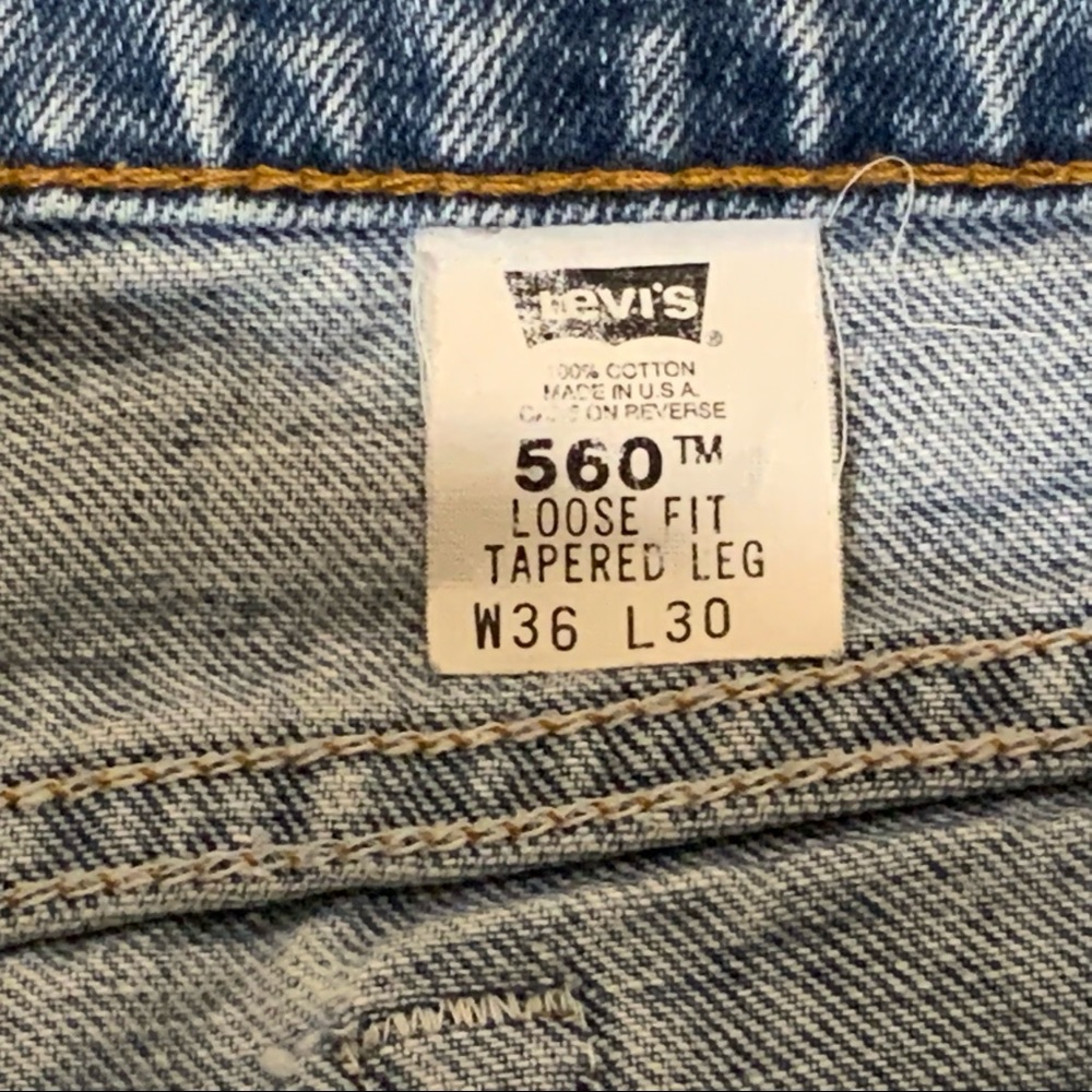 Vintage LEVI’S Mens Jeans Sz 36x30 Loose Tapered Leg 560 Blue Jeans USA Made Red - Picture 4 of 7